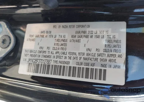 2007 Mazda Mx-5 Grand Touring z USA, uszkodzony, nr VIN JM1NC26F370127887